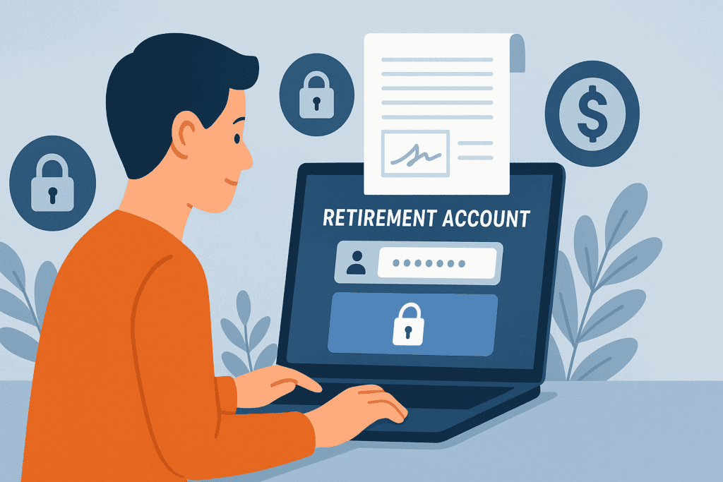 Secure login to a digital retirement account for e-certified-hardship-withdrawal, showcasing online financial relief and secure document access.
